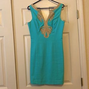 Lilly Pulitzer turquoise and gold dress size 6